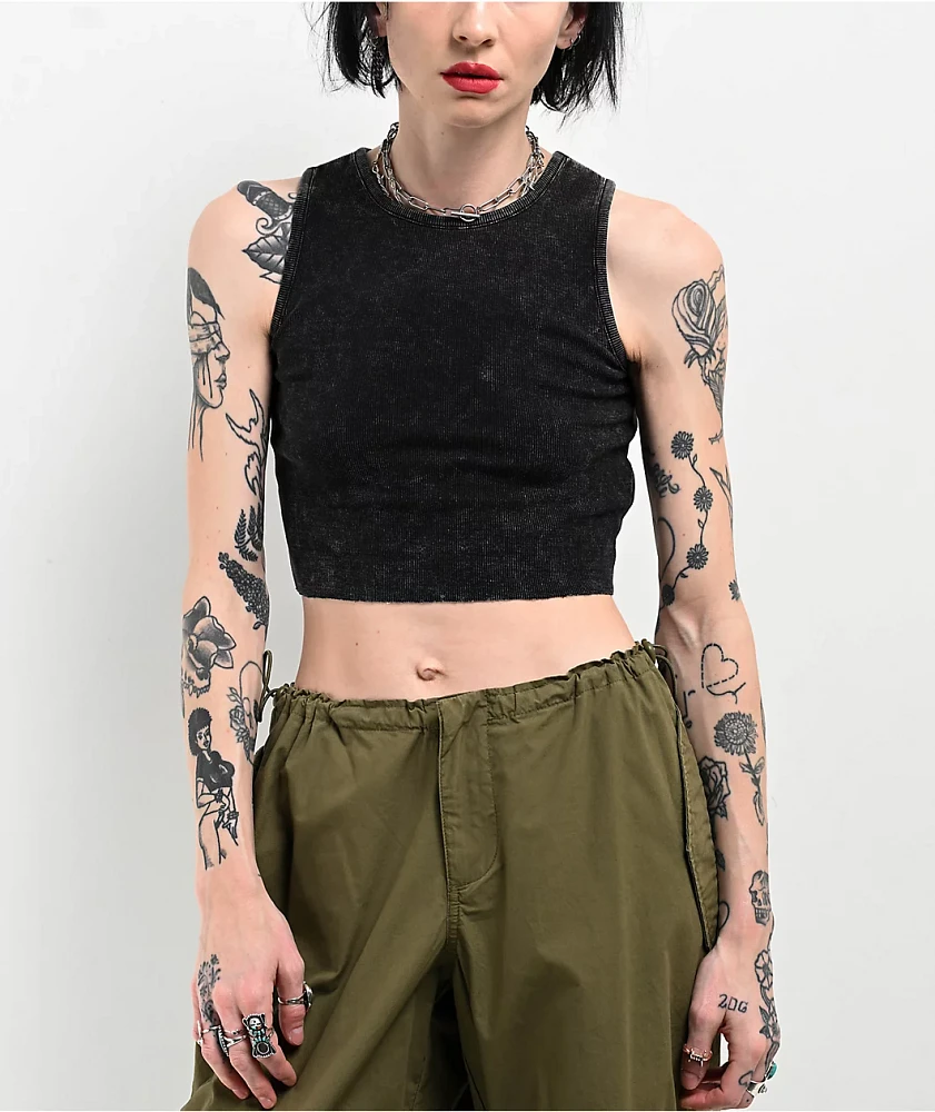 Zine Tawney Ribbed Black Wash Crop Tank Top