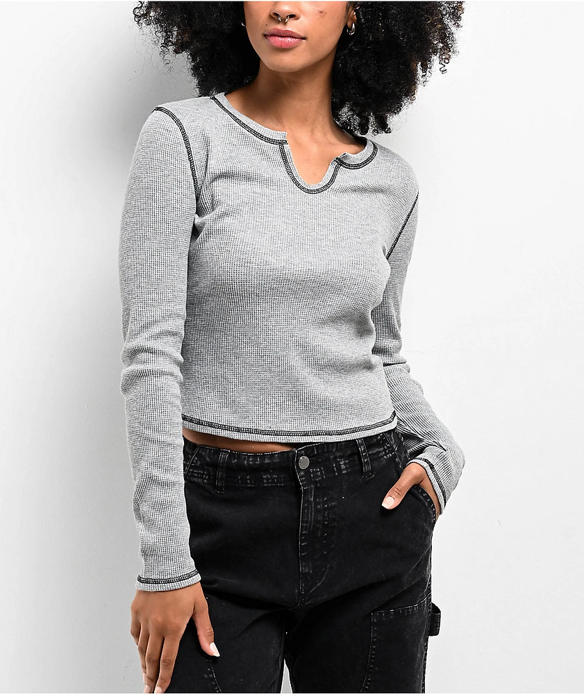 Zine Thora Heather Grey Notch Thermal T-Shirt