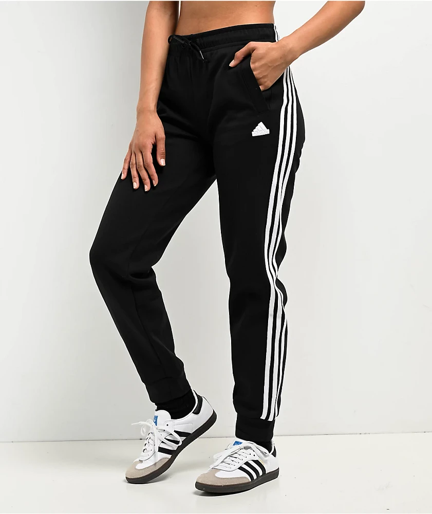 adidas 3 Stripe Black Fleece Jogger Sweatpants