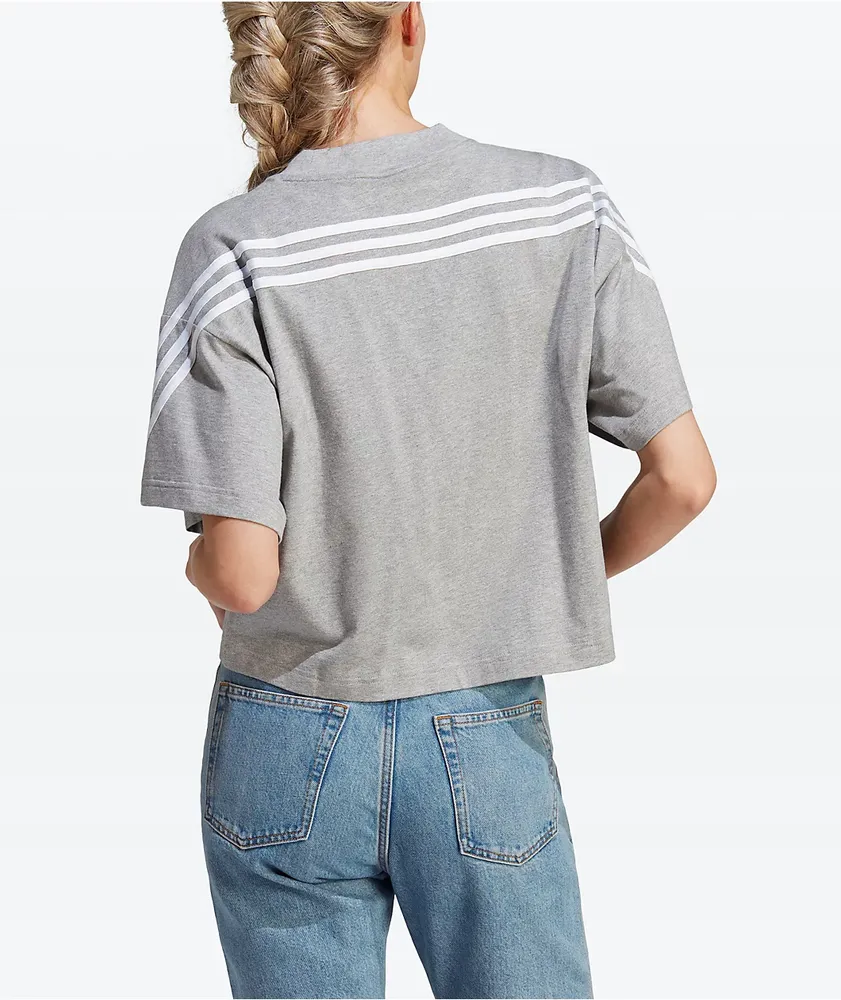 adidas 3 Stripe Grey Crop T-Shirt