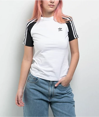 adidas Adicolor 3 Stripe White & Black Slim Raglan T-Shirt