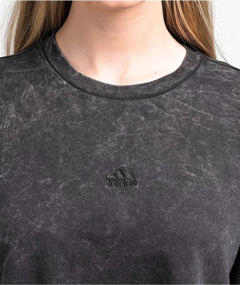 adidas All SZN Black Mineral Wash Crop T-Shirt