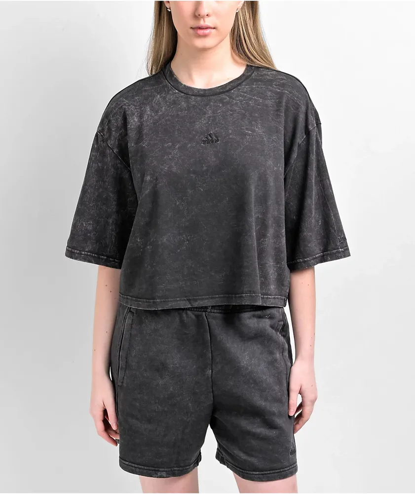 adidas All SZN Black Mineral Wash Crop T-Shirt