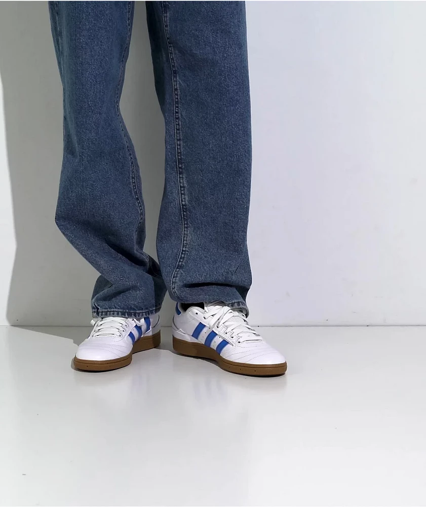 adidas Busenitz Cloud White, Blue Bird & Gum Skate Shoes