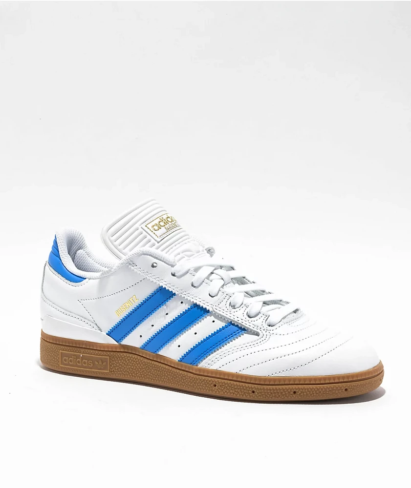 adidas Busenitz Cloud White, Blue Bird & Gum Skate Shoes