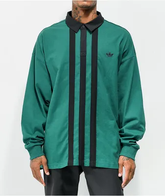 adidas Collegiate Solid Green & Black Rugby Shirt 