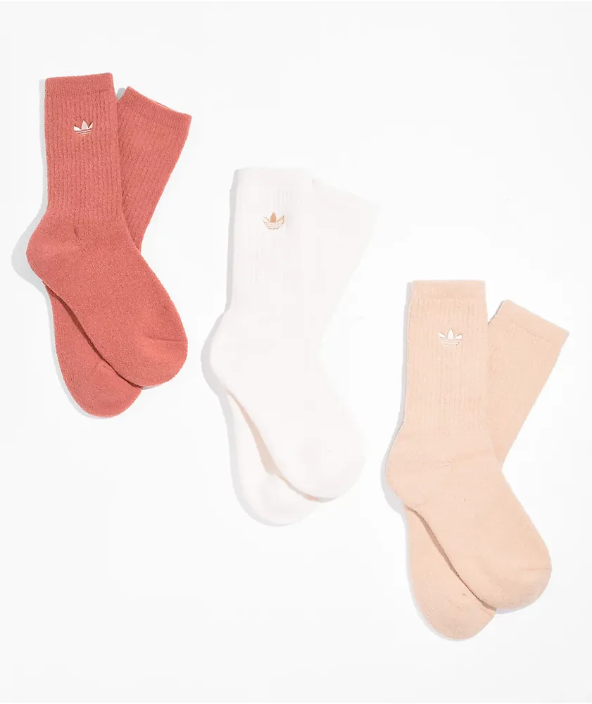 adidas Comfort Red, White & Beige 3 Pack Crew Socks