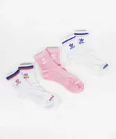 adidas Cosmic White & Pink 3 Pack Quarter Crew Socks