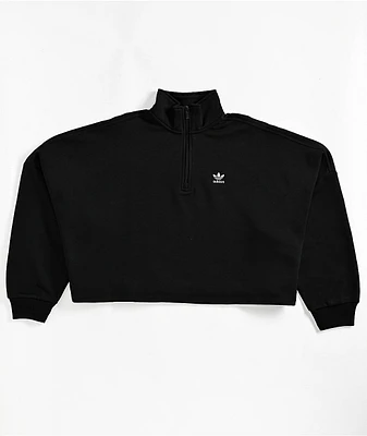 adidas Essentials Black Half Zip Crop Fleece Sweatshirt