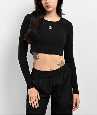 adidas Essentials Black Long Sleeve Crop T-Shirt