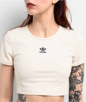 adidas Essentials Cream Ribbed Crop T-Shirt