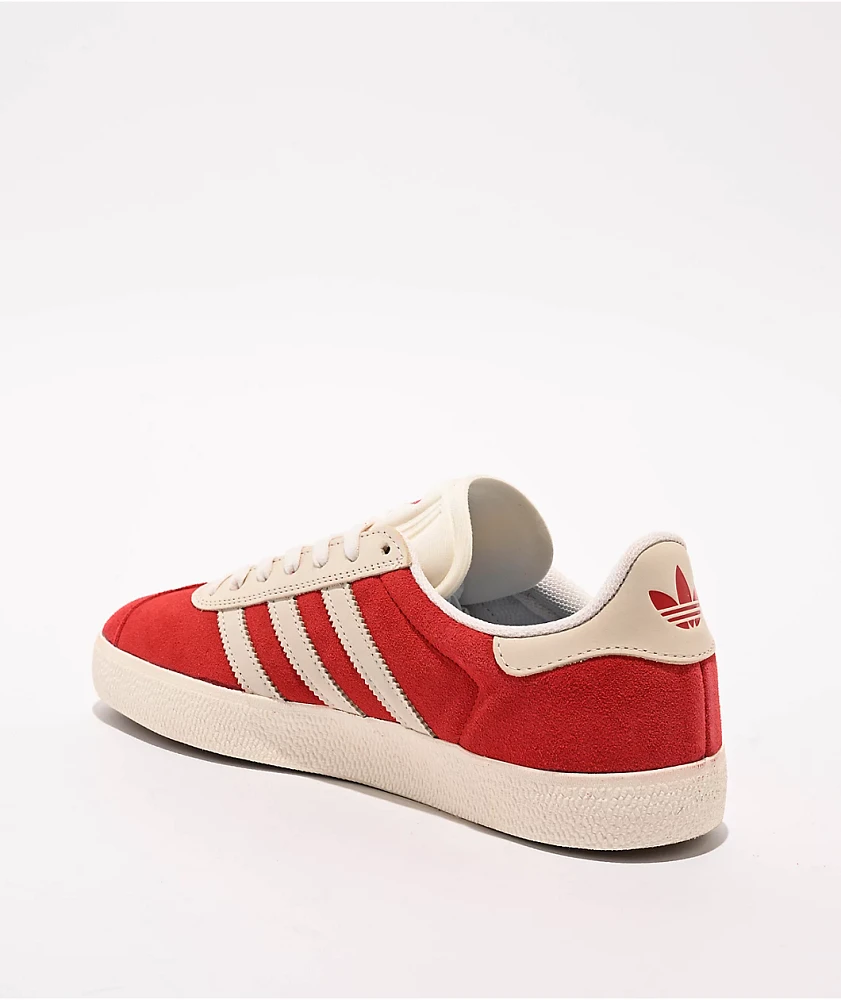 adidas Gazelle ADV Better Scarlet, Chalk White, & Gold Metallic Skate Shoes