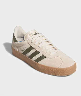 adidas Gazelle ADV Ecru Tint, Focus Olive & Gum Skate Shoes