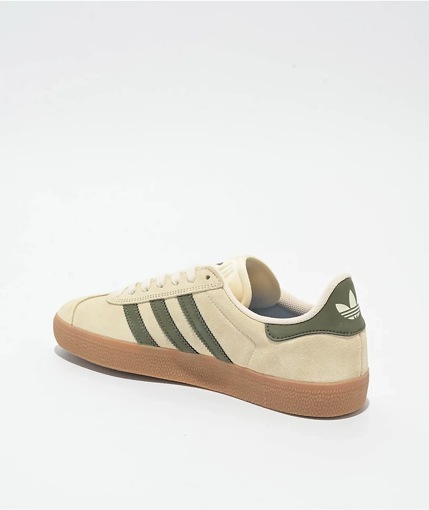 adidas Gazelle ADV Ecru Tint, Focus Olive & Gum Skate Shoes