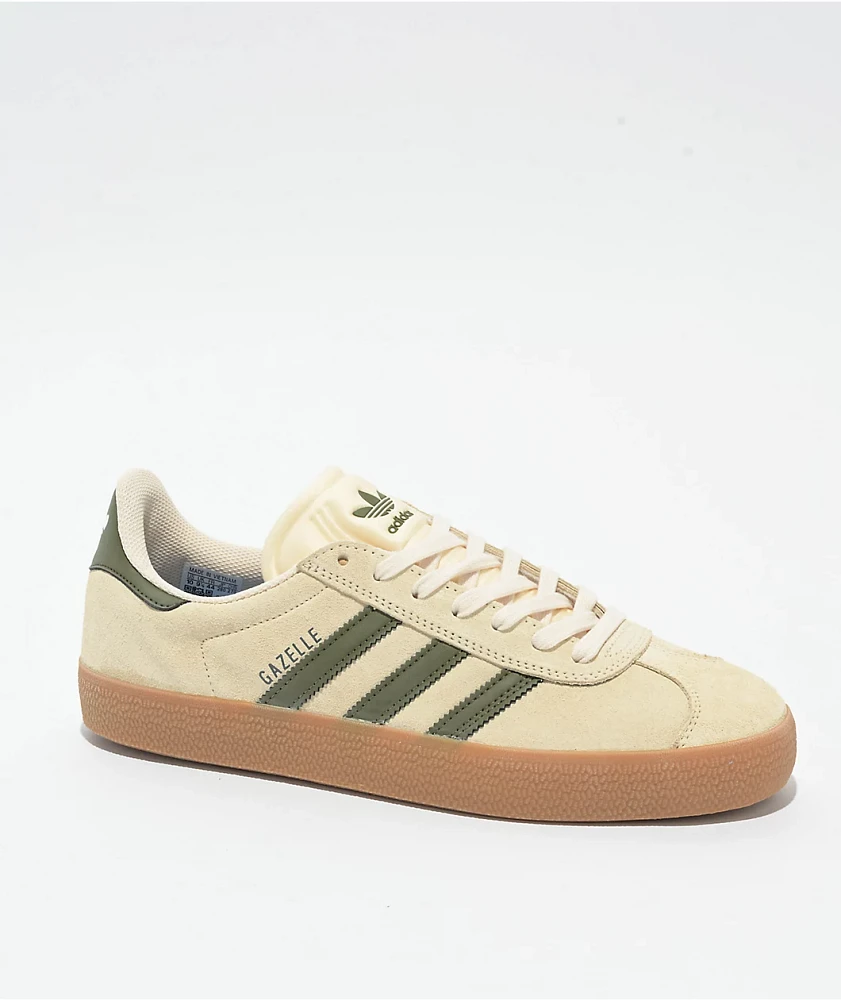 adidas Gazelle ADV Ecru Tint, Focus Olive & Gum Skate Shoes