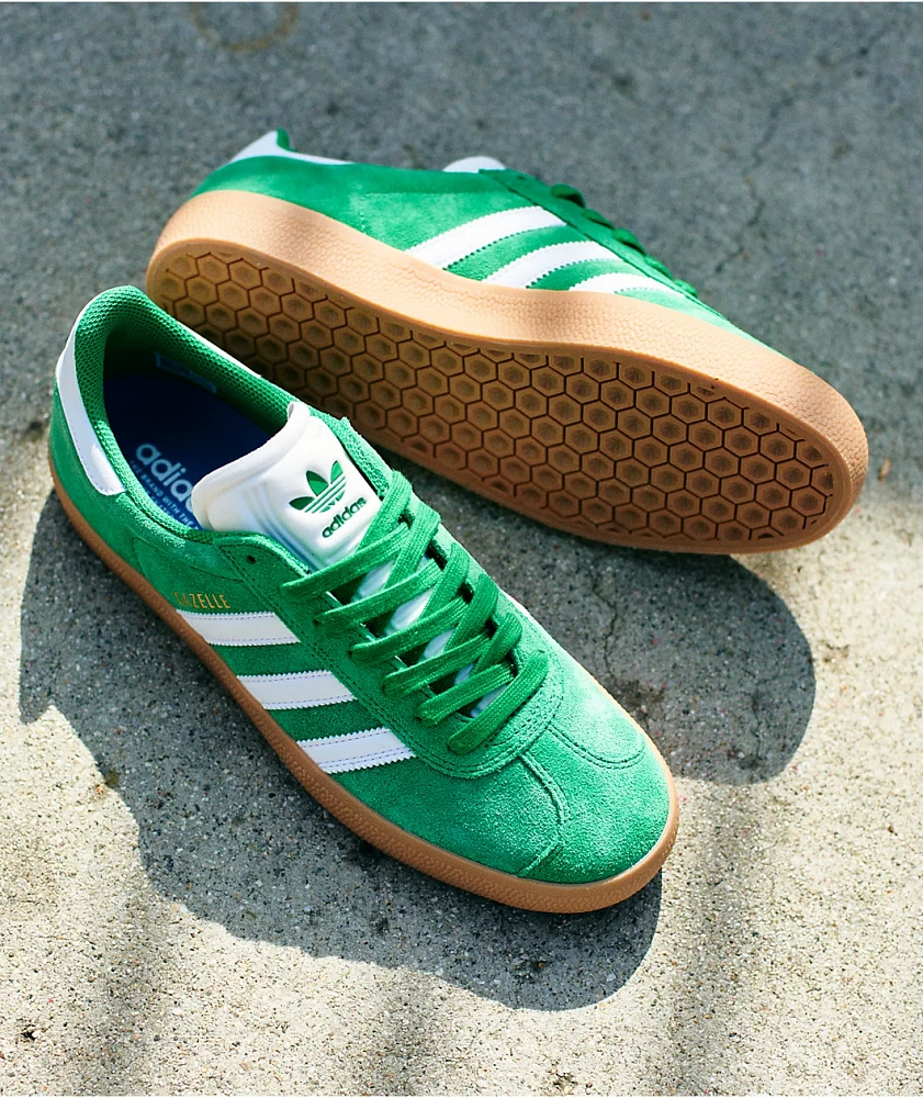 adidas Gazelle ADV Green, White & Gum Skate Shoes