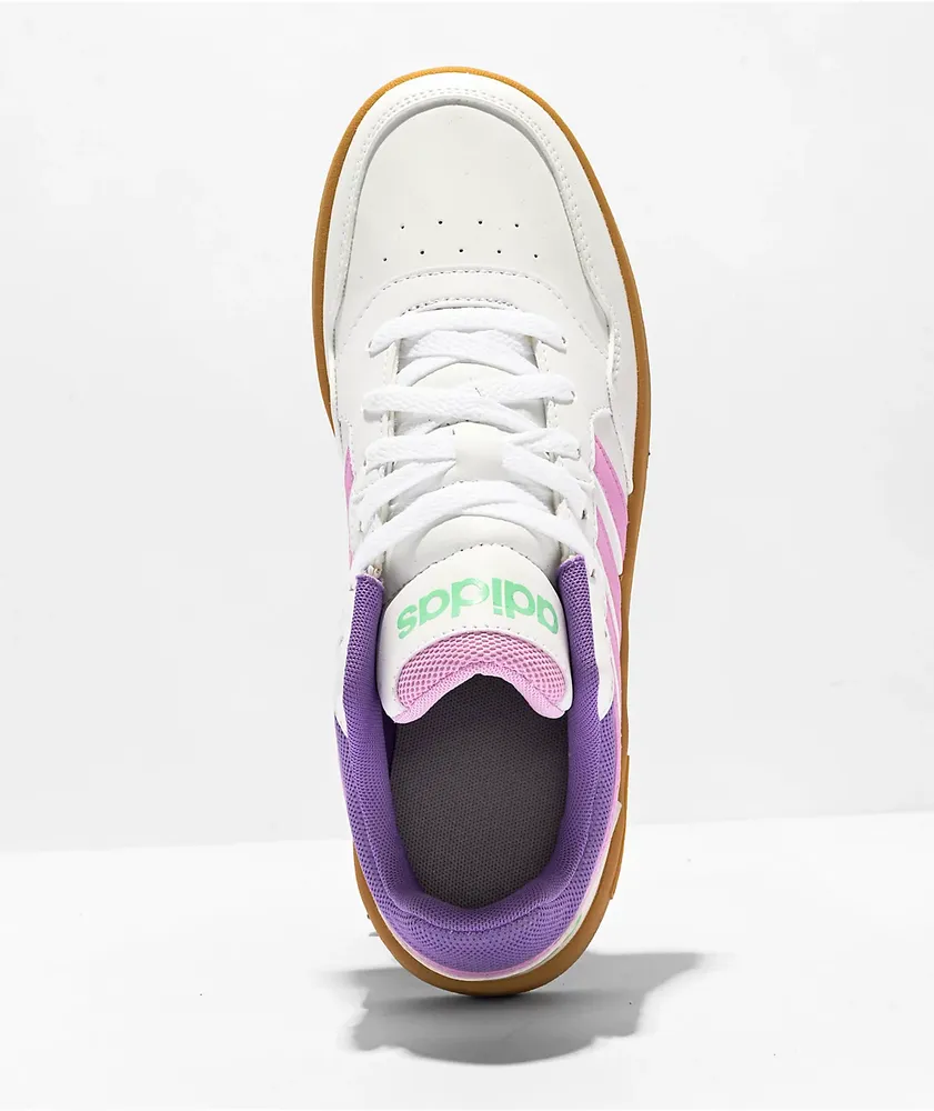 adidas Kids Hoops 3.0 White, Bliss Lilac & Gum Shoes