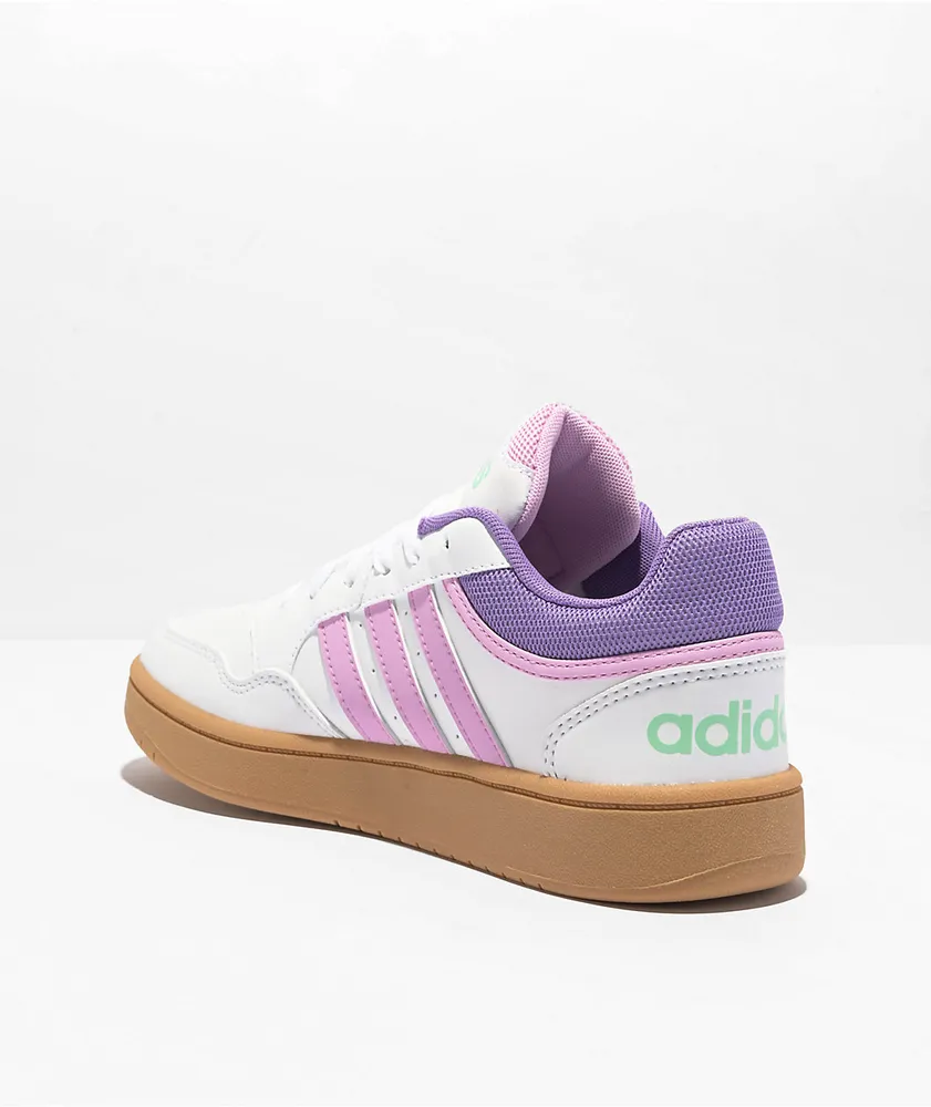 adidas Kids Hoops 3.0 White, Bliss Lilac & Gum Shoes