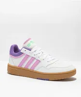 adidas Kids Hoops 3.0 White, Bliss Lilac & Gum Shoes