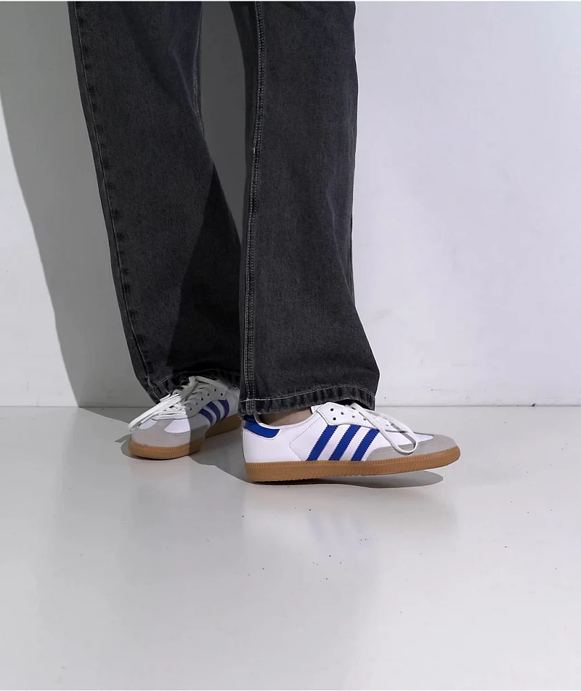 adidas Kids Samba OG White, Blue, & Gum Skate Shoes