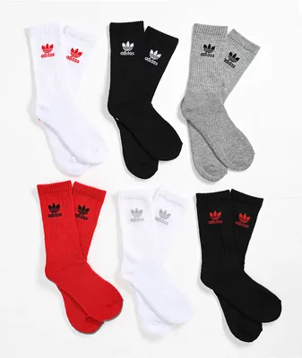 adidas Kids Trefoil Red, White & Black 6 Pack Crew Socks