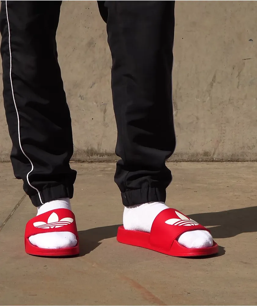 adidas Mens Adilette Lite Red Slide Sandals