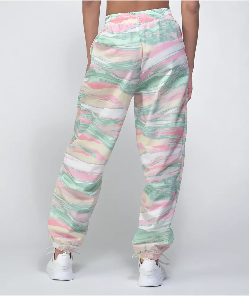 adidas Multi Color Pink, Green & Cream Marble Dye Track Pants 