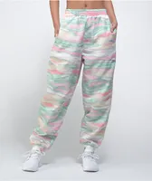 adidas Multi Color Pink, Green & Cream Marble Dye Track Pants 