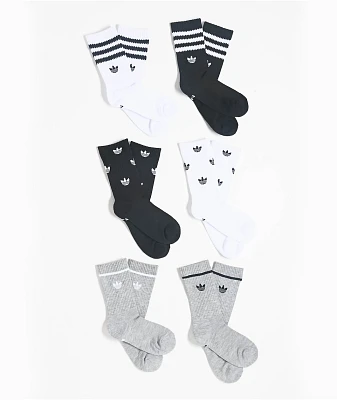 adidas Originals Kids Remix White, Black & Grey 6 Pack Crew Socks