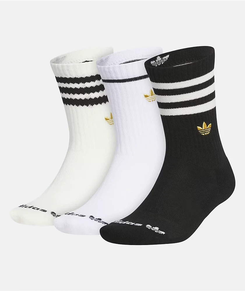 adidas Originals Limited Off White, Gold Metallic, & Black 3 Pack Crew Socks