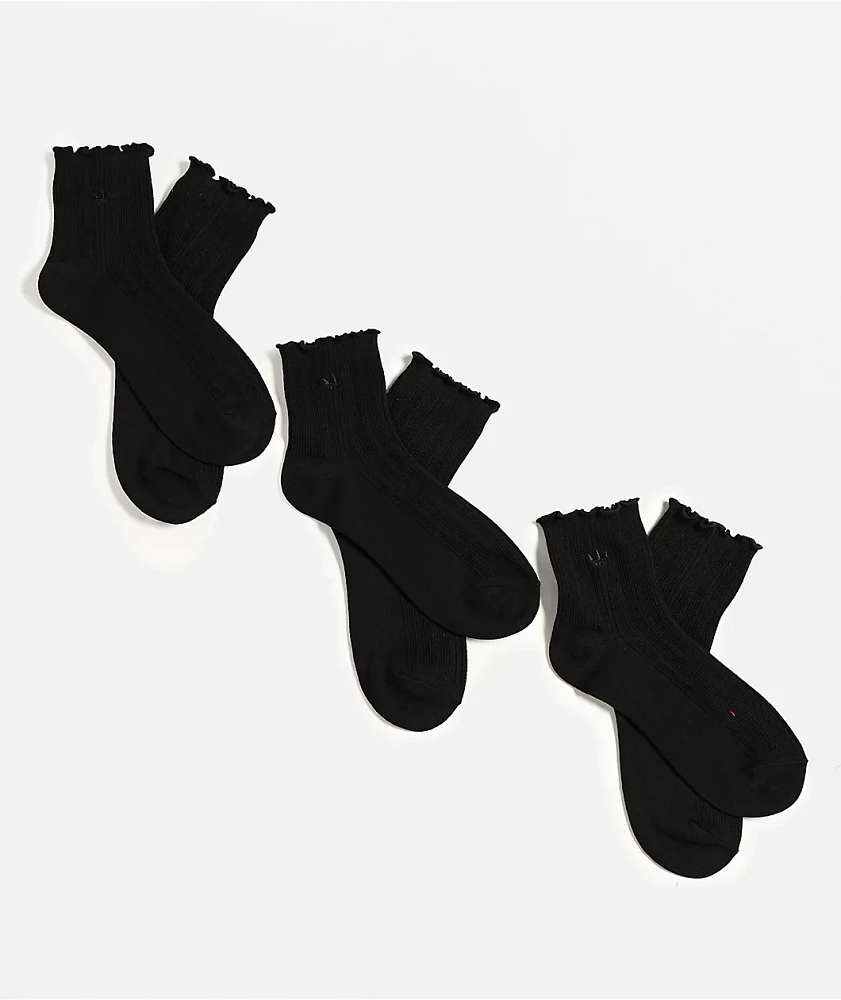 adidas Originals Ruffle 3-Pack Black Ankle Socks