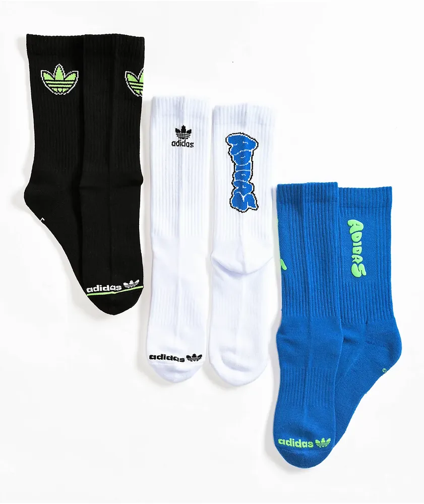 adidas Originals Street White, Black & Blue 3 Pack Crew Socks