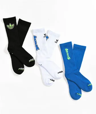 adidas Originals Street White, Black & Blue 3 Pack Crew Socks