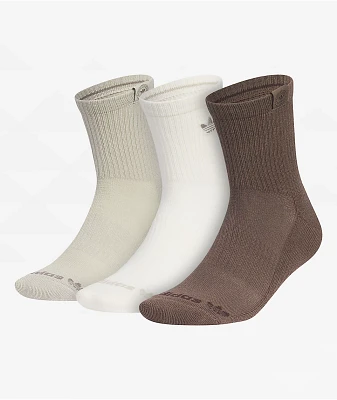 adidas Originals Trefoil 3 Pack Brown, Beige & Grey Mid Crew Socks