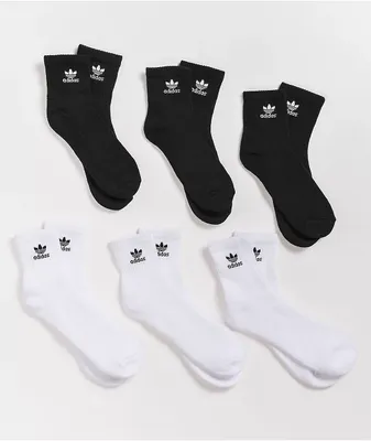 adidas Originals Trefoil Black & White 6 Pack Quarter Socks
