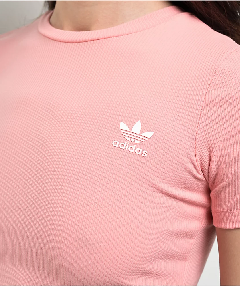 adidas Ribbed Semi Pink Spark Crop T-Shirt