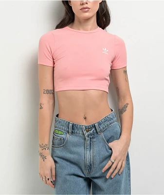 adidas Ribbed Semi Pink Spark Crop T-Shirt