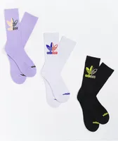 adidas Split Trefoil Black, Purple & White 3 Pack Crew Socks