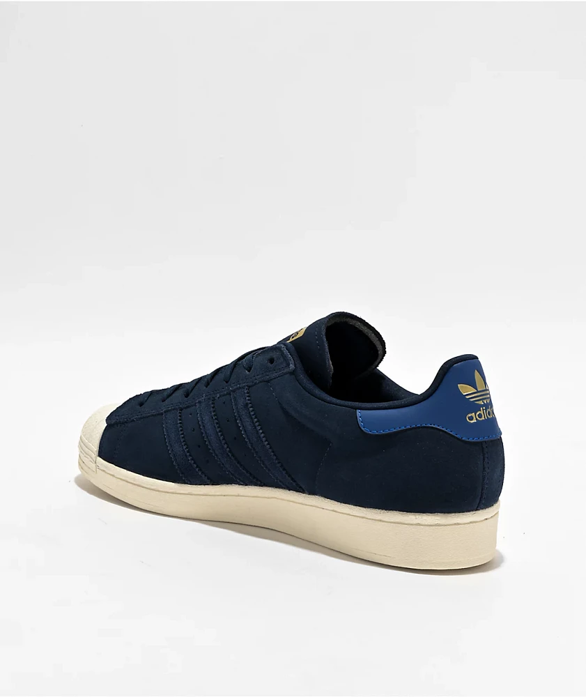 adidas Superstar ADV Royal Blue, White & Gold Metallic Skate Shoes