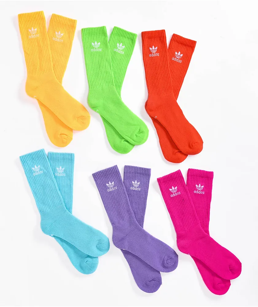 adidas Trefoil 6 Pack Rainbow Crew Socks