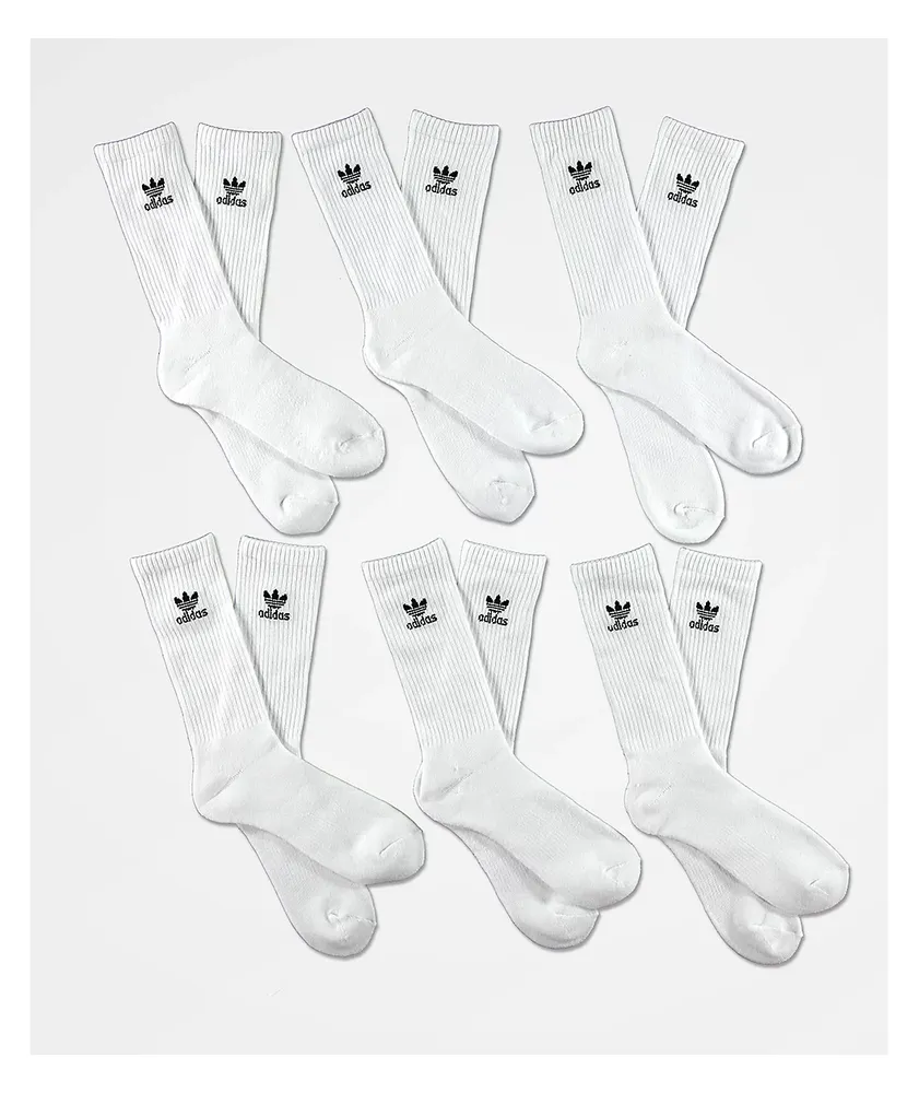 adidas Trefoil 6 Pack White Crew Socks