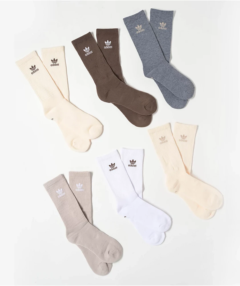 adidas Trefoil Natural 6 Pack Crew Socks