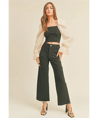 Whitney Wide Leg Pants with Front Pocket