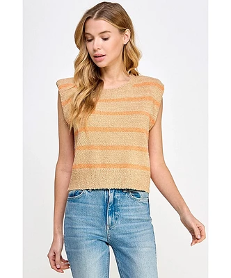 Wrenly Shoulder Pad Sleeveless Textured Striped Knit Top