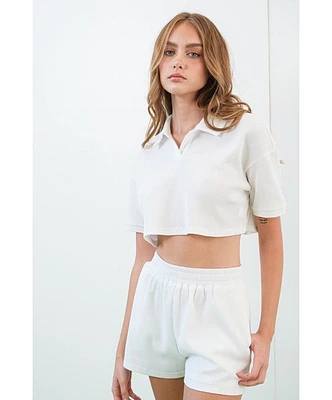 River Waffle Crop Polo Top and Shorts Set