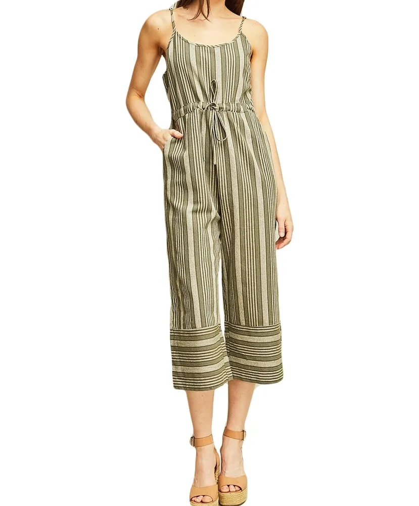 Vertical Stripe Wide-Legged Spaghetti Strap Jumpsuit