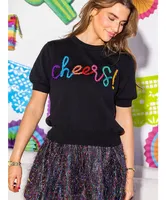 Queen of Sparkles - Multi Cheers Glitter Script SS Sweater