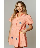 Starry Sequin Patch Shirt Dress