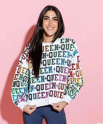 Queen Of Sparkles - White & Rainbow All Over Sweatshirt