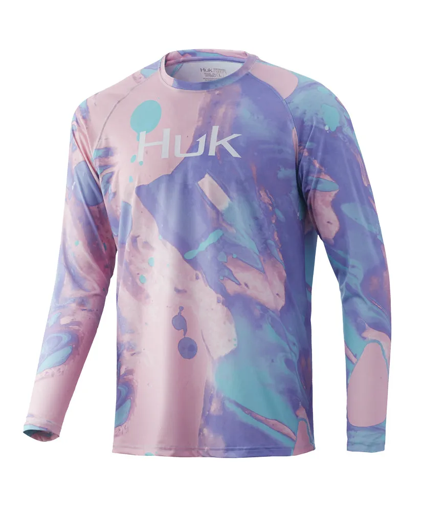 Huk Youth Tie Dye Lava Youth Large Blue Radiance Long Sleeve Fishing Shirt  